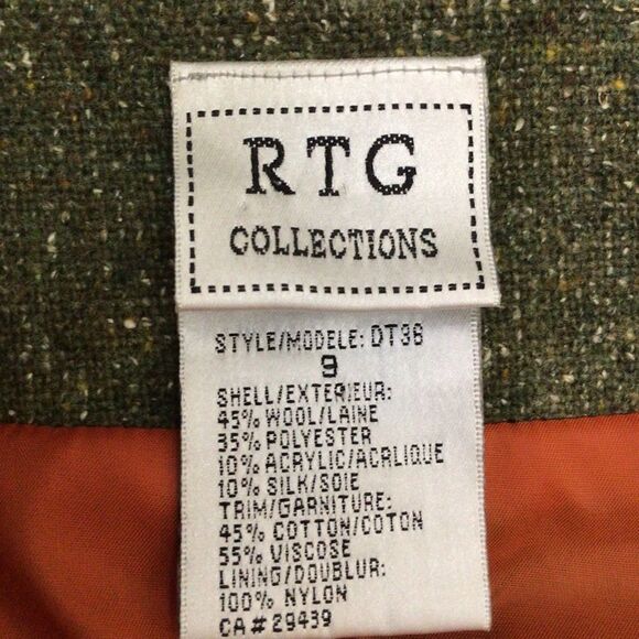 Vintage RTG Collection Zip Up Blazer Wool Blend Green Orange Size 9 - Picture 5 of 15